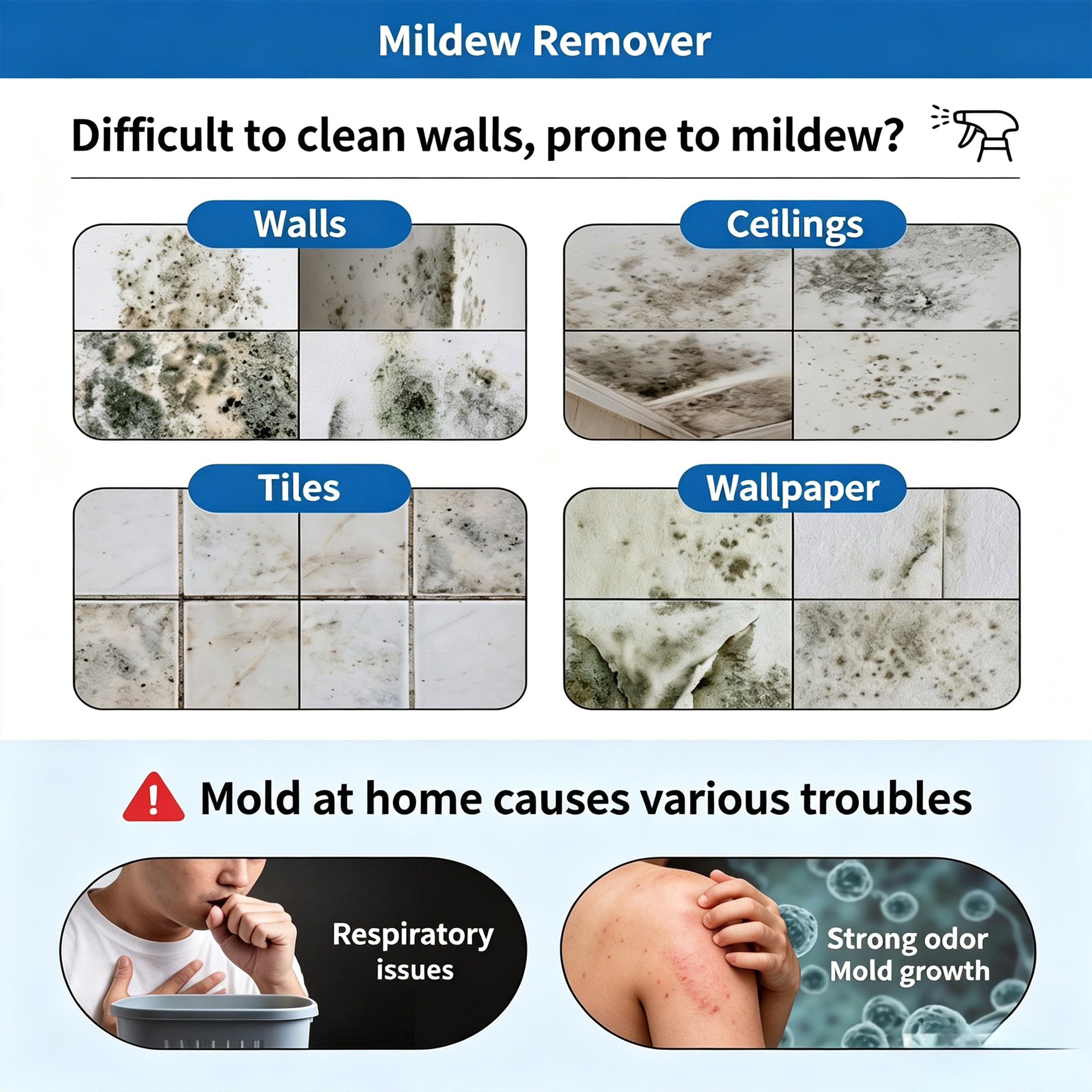 Mold Removal Spray (500ml), Mold Stain Remover, Household Cleaner, Home cleaning products, Rapidly eliminates mold and inhibits recurrence, Features germ-killing and dust mite-eliminating formula