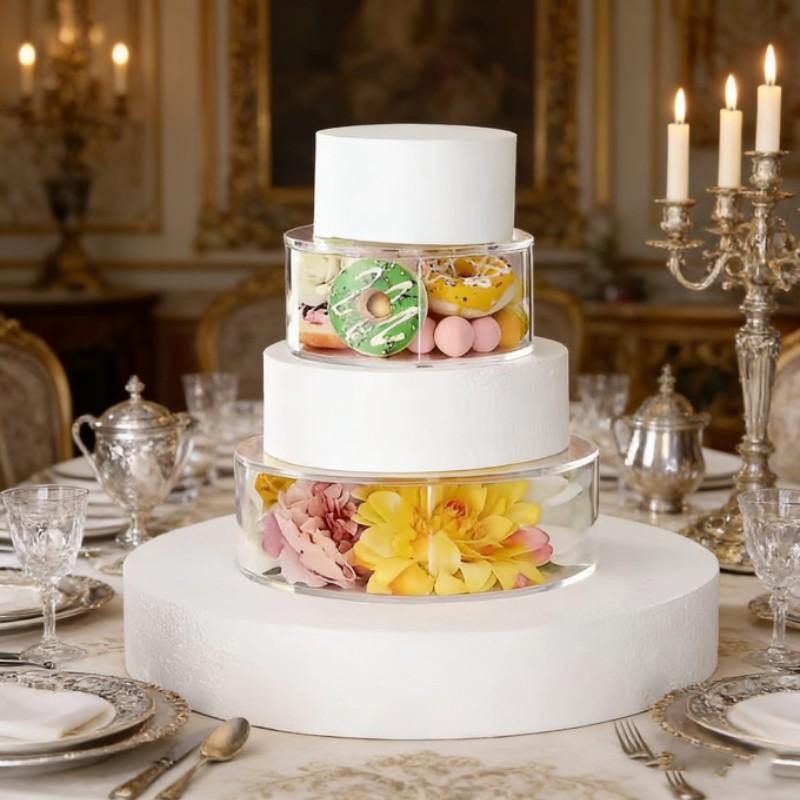 2pcs Transparent Acrylic Cake Stands - Stackable Nesting Cylinder Display Stands with Fillable Tiers, Suitable for Wedding Birthday Party Dessert Display, Reusable Tiered Cake and Cupcake Stands, Event Tableware Safe Design | Clear Style | Smooth