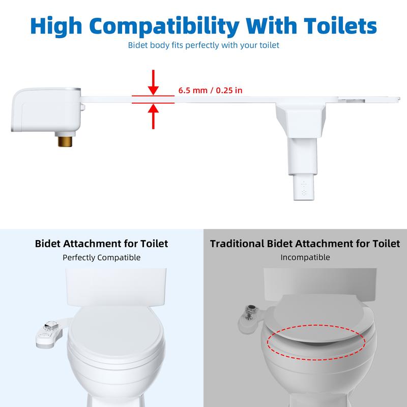 Bidet Attachment for Toilet, Self Cleaning Fresh Cold Water Sprayer Bidet Attachment with Dual Nozzle for Feminine and Posterior Wash, Bidet Parts for Existing Toilets, Bathroom Accessories, Handheld Bidet Accessories, Modern Bidet Sprayer