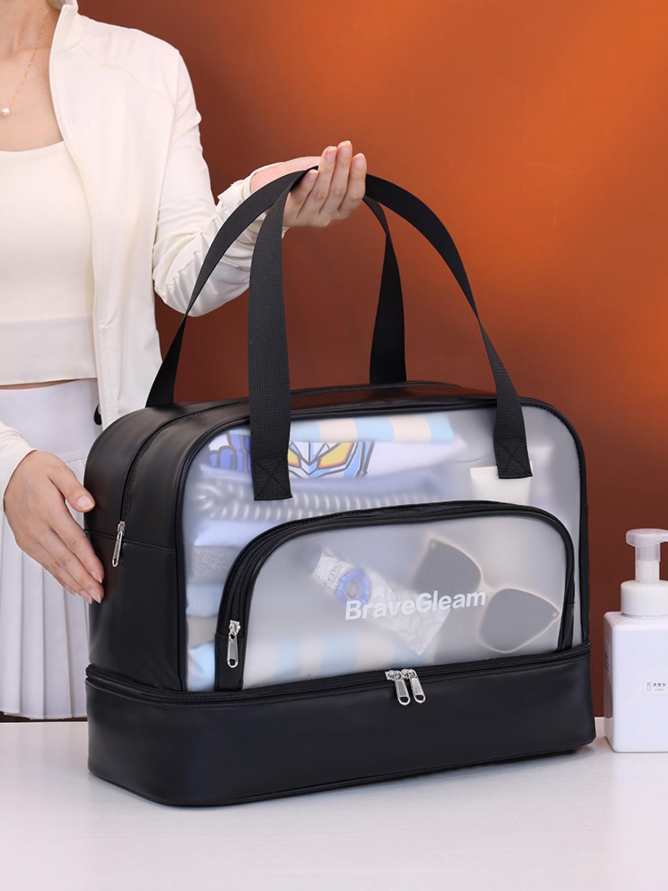 Double Layer Swim Bag for Women, Large Capacity Dry Wet Separation, Shoe Compartment, Travel Makeup Bag, Gym Shower Backpack, Pool Bag