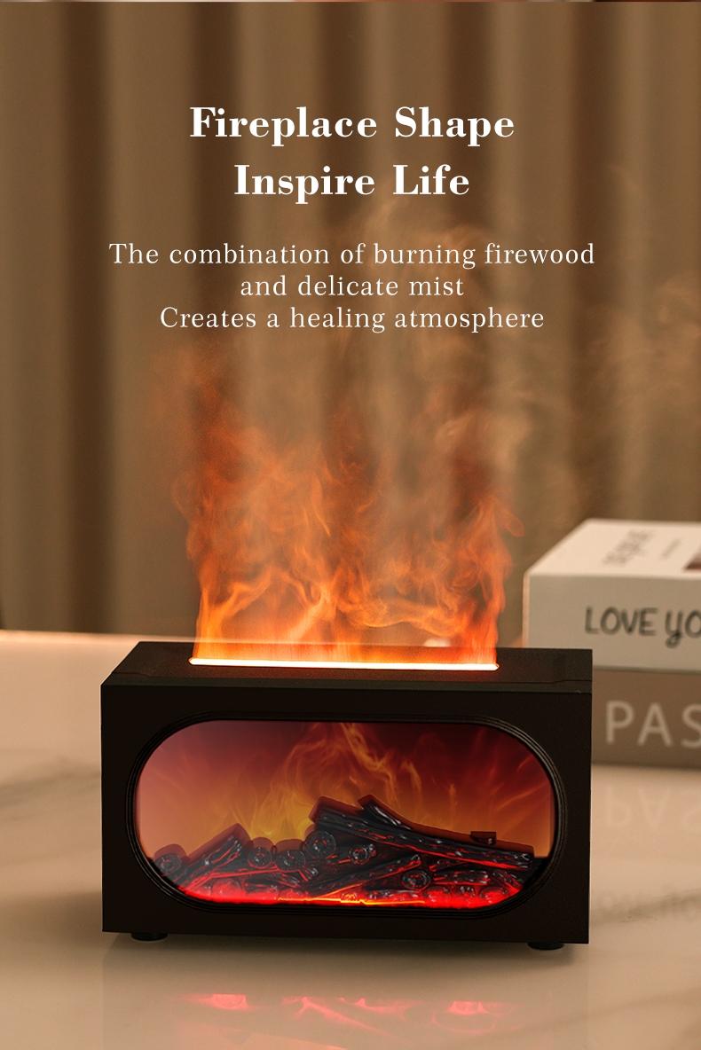 Fireplace Scent Diffuser Humidifier, Aromatherapy Humidifier, Flame Atmosphere Light, Waterless Power Protection, Fine Mist & Coarse Mist Output, Quiet Operation