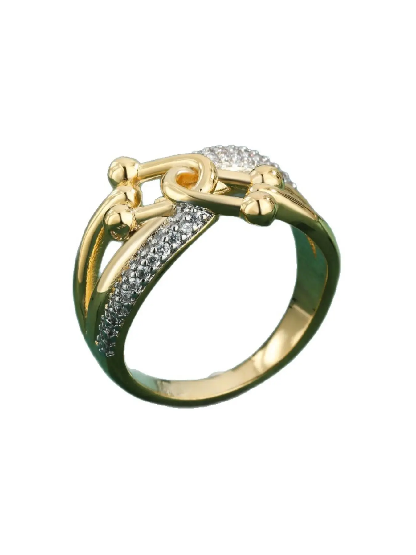 Cool Interlocking Horseshoe Ring, Bright Zircon Studded, Stackable Rings Women's Jewelry, Sizes 6-10, Casual Style