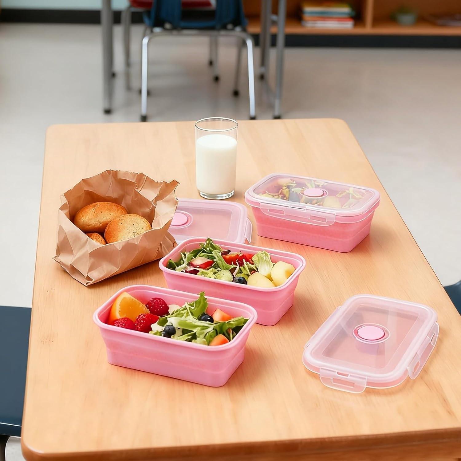 Foldable Silicone Food Storage Containers, 3-Piece Set, 350ML, 500ML, 800ML, Ideal for Meal Prep, Camping, Travel