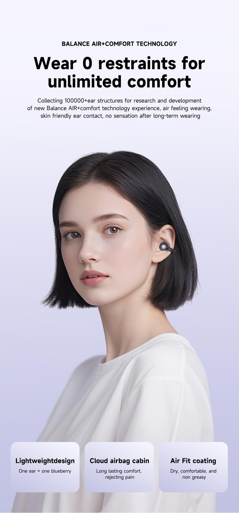 C7 Ultra Bluetooth 6.0 Wireless Clip Earbuds , with smart touchscreen, sports waterproof & sweatproof design for music and calls