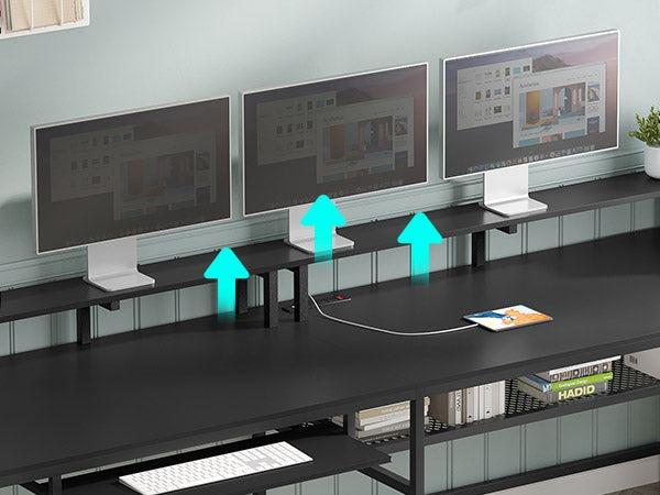Sikaic L Shaped Reversible LED Gaming Desk With Power Outlets Strip Monitor Shelf Keyboard Tray Pegboard And Storage Shelves Furniture Modern Organization