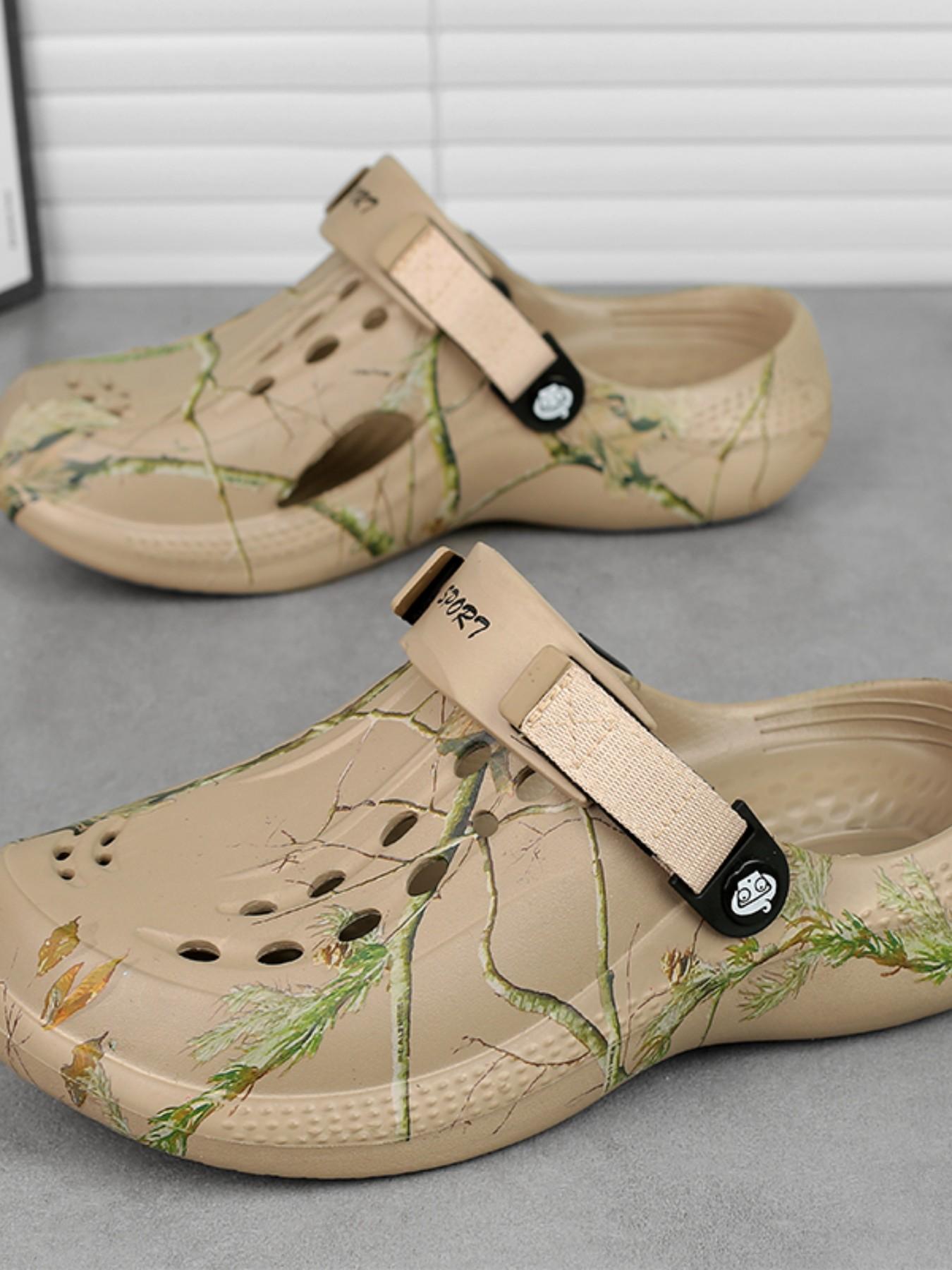 Summer New Holey Shoes Sandals for Men, Cross-Border Large Size, Two-In-One Graffiti Thick Sole, Water-Resistant Beach Shoes