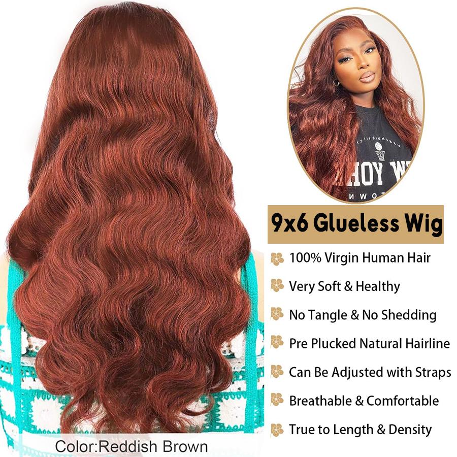 Bling Hair VIP Reddish Brown 16-32 Inch Body Wave Glueless Wig Human Hair Pre Plucked Pre Cut Glueless Lace Front Wig Ready to Wear 7x5 9x6 Body Wave 180% Density Closure Wig Human Hair #33 Colored Wig #TikTokShopBlackFriday
