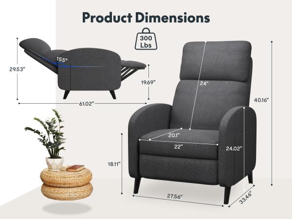 【Valentine Day Sale】】FLEXISPOT Recliner Chair for Adults – Fabric Single Sofa Armchair with Side Pockets, Adjustable Backrest & Extended Footrest, Small Modern Reclining Chair for Living Room, Home Theater & Office, 300Lbs Capacity