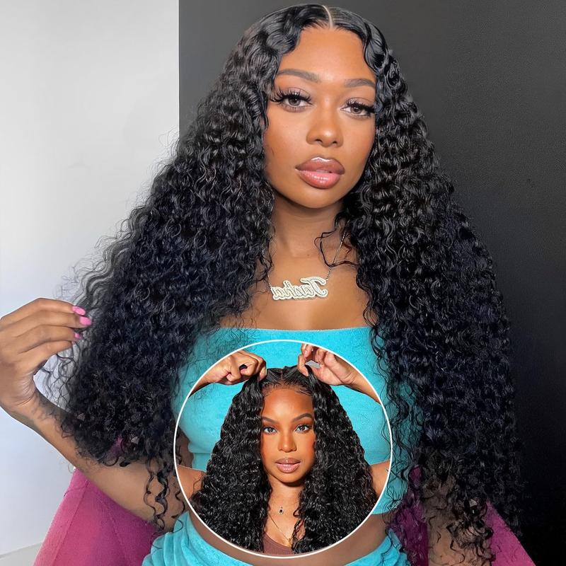 Bling Hair 12-36 Inches Length Deep Wave 6x4 Glueless Wigs Human Remy Hair 180% Density Curly Pre-Plucked 5x5 Lace Closure Wig for Black Women Natural Black Color Wig