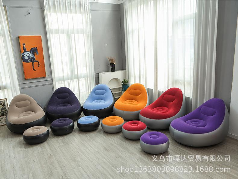 New inflatable lazy sofa, foldable recliner, outdoor sofa bed with footrest, combination flocking sofa wholesale