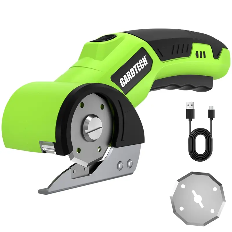 Gardtech Electric Scissors Cordless Rotary Cutter / Electric Box Cutter • Wireless Electric Scissors USB-Charging Electric Carton Cutter with Safety Lock • Fabric Scissors Electric Rotary Scissors for Cardboard, Carpet, Leather, Plastic • Sewing Tools