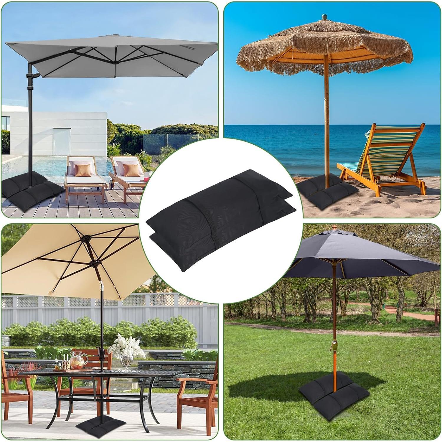Umbrella Base Weights Sand Bags, 2 x 55LBS Fillable Sandbags for Outdoor Umbrella Stands, Cantilever Umbrellas, Trampolines, Patio Furniture, Garden Backyard Poolside Accessories Black (Without Sand) Umbrella Base Weights Sand Bags, 2 x 55LBS Fillable Sandbags for Outdoor Umbrella Stands, Cantilever Umbrellas, Trampolines, Patio Furniture, Garden Backyard Poolside Accessories Black (Without Sand)