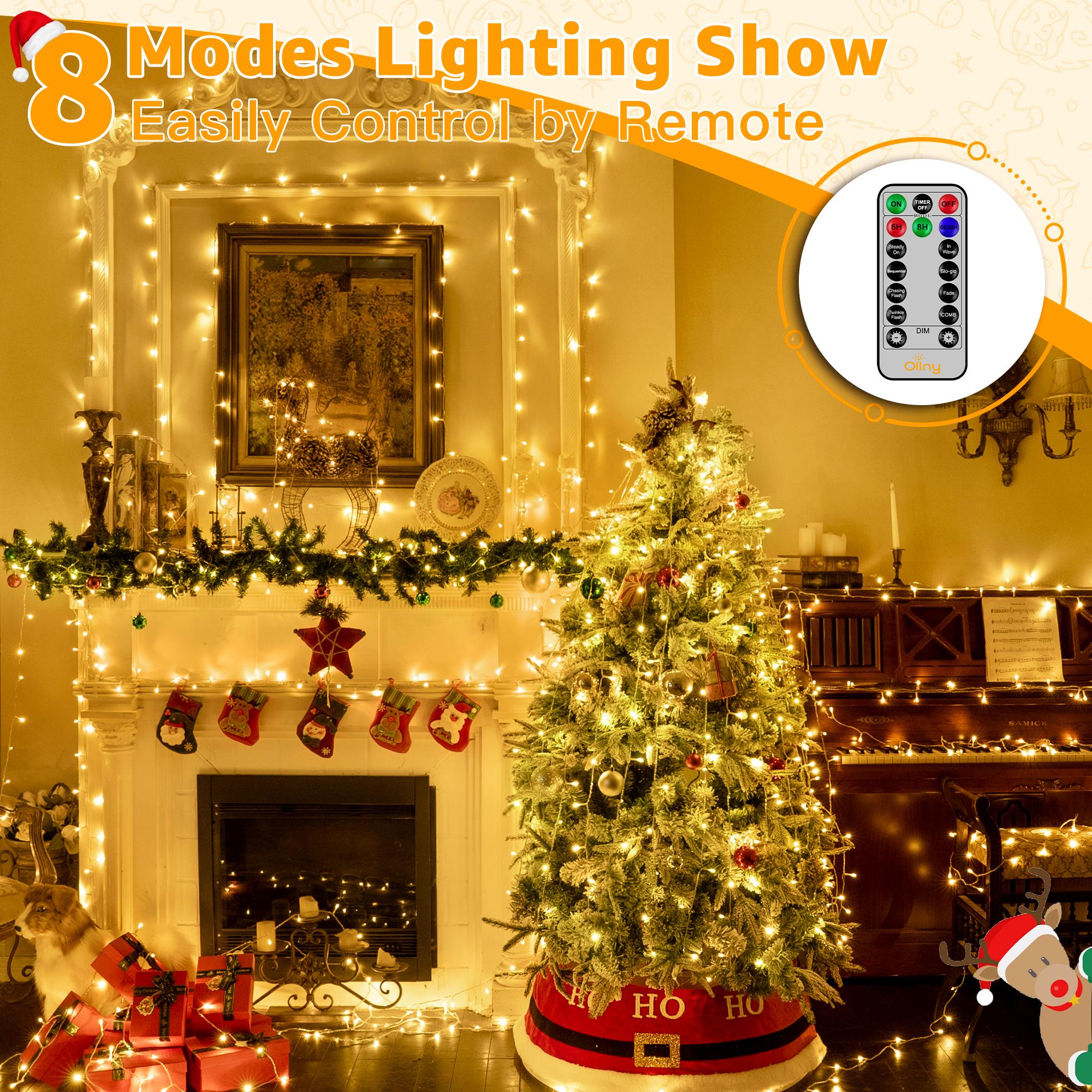 Ollny 262FT Fairy Lights, 800 LED Plug in Christmas Lights, 8 Modes Waterproof Outdoor String Lights with Remote for Wedding Birthday Party Indoor Room Decorations