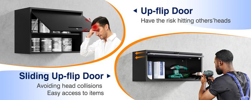 Letaya Metal Garage Wall Cabinet with Doors, Wall Mounted Metal Storage Cabinet, Floating Garage Tool Cabinet for Garage, Basement, Kitchen, Warehouse ( 13.7" H)