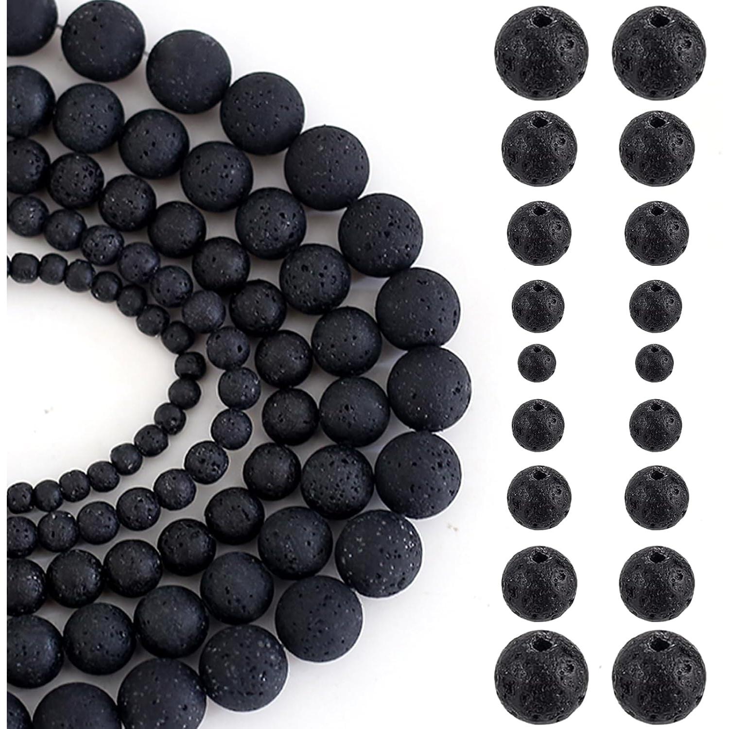274 count Lava Beads  Black Lava Stone Beads Round Stone Bead Oil Diffuser Bead   Bead for Bracelets Necklace  Making(Mix)