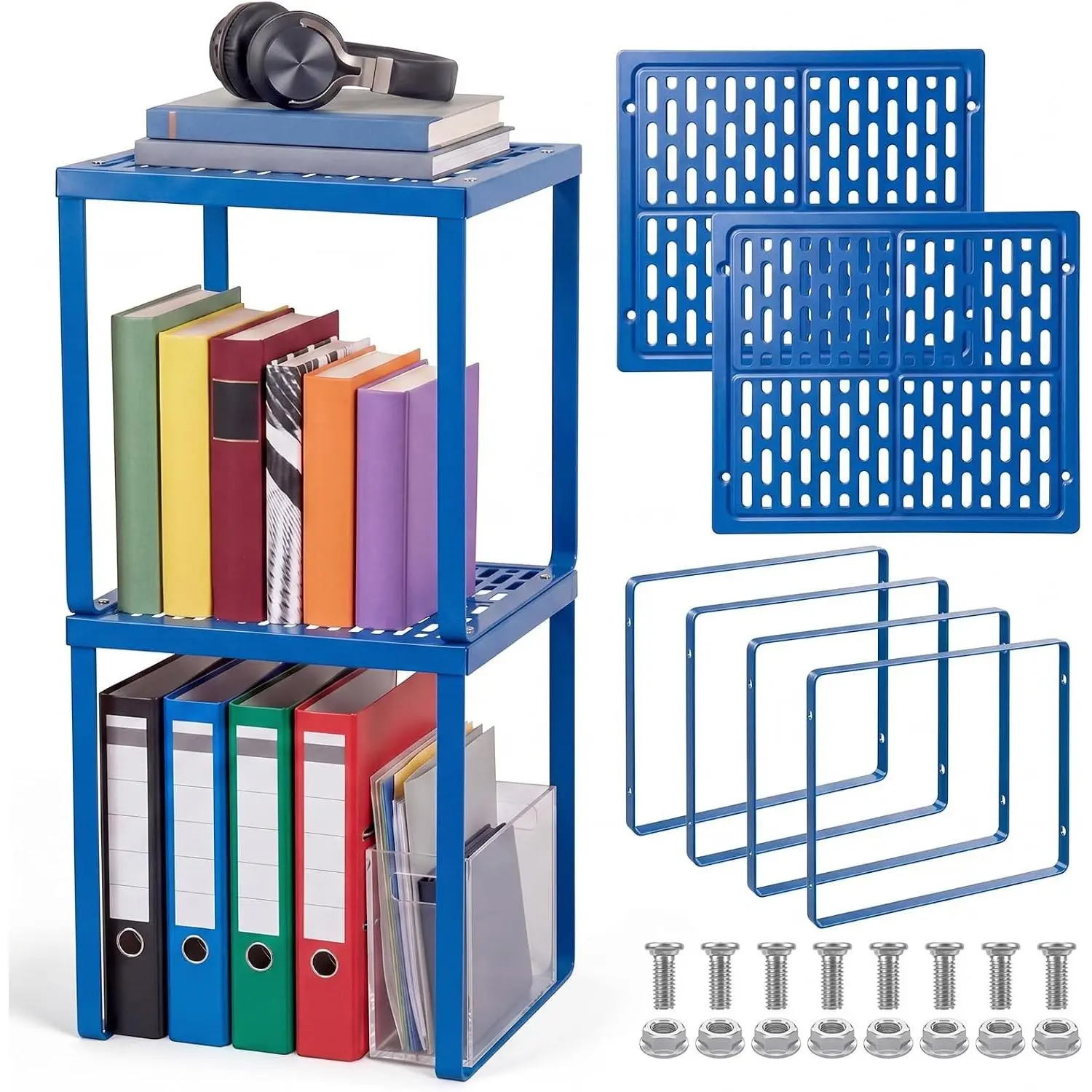 2 Pcs Locker Organizer Shelf Stackable 2-Tier Shelves Fits Standard Size School Lockers Heavy Duty Metal Locker Shelf for School Office Gym Lockers Home Storage 11x 10 x 12 Inch(Deep Blue)