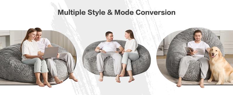 【Hobestluk】Bean Bag Chair 6ft for Adults, 70" x 70" x 15", Big Bean Bag Design, Plush Fur Cover, Versatile for Living Room, Bedroom, Dorm, Office Couch Sofa,fathersdaygifts