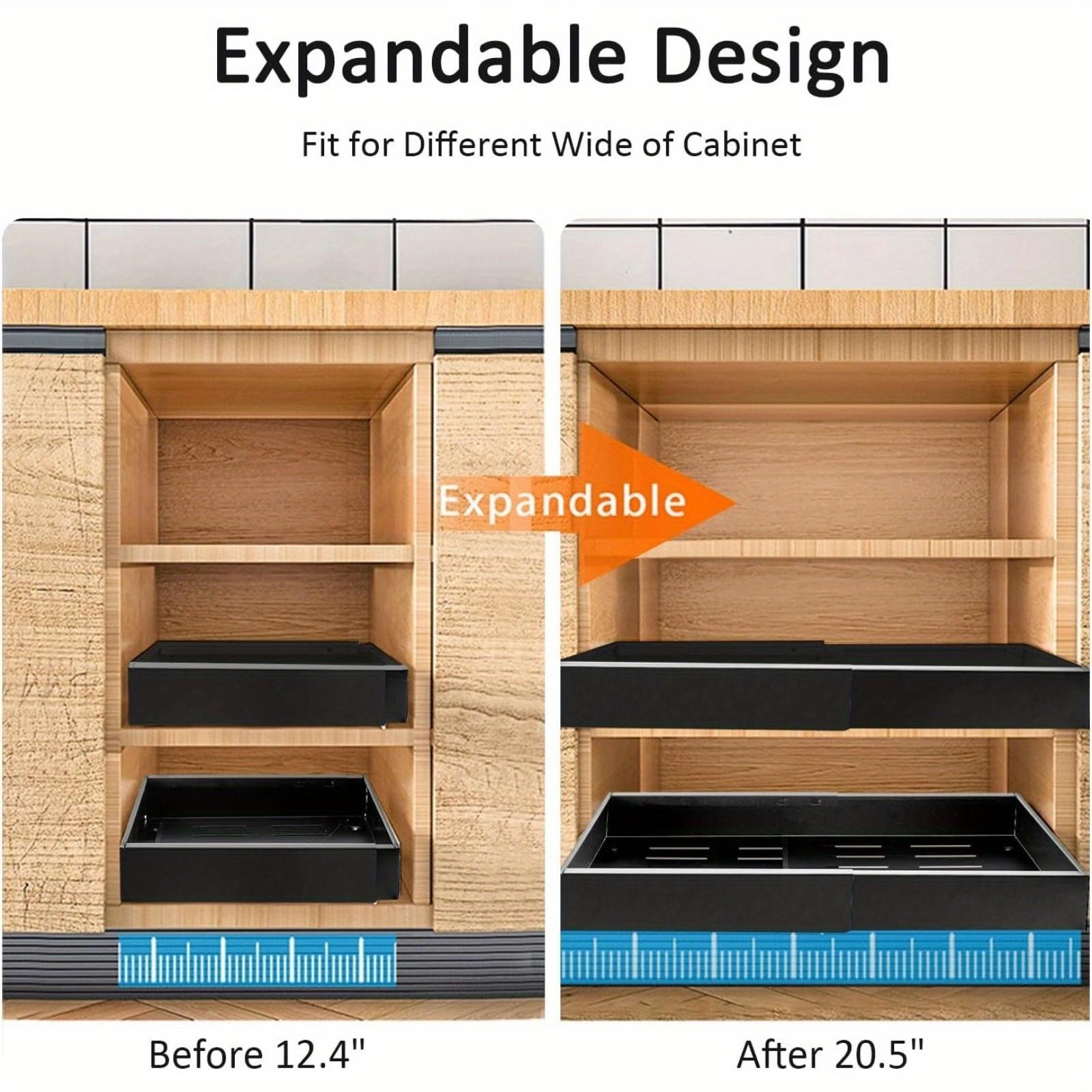 Adjustable Pull-Out Drawer Organizer, Expandable Kitchen and Bathroom Storage Cabinet with Adhesive, Easy Installation, Space-Saving Sliding Shelves