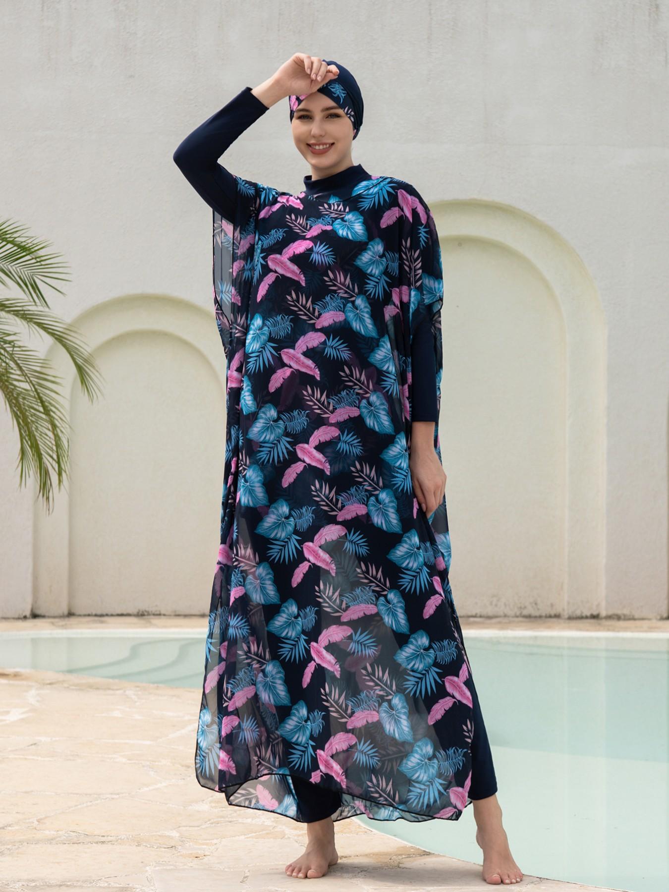 Muslim Ramadan Long Sleeve Pants Set, Women's Conservative Middle East Bikini Full Coverage Swimwear, Summer Beach Vacation Style