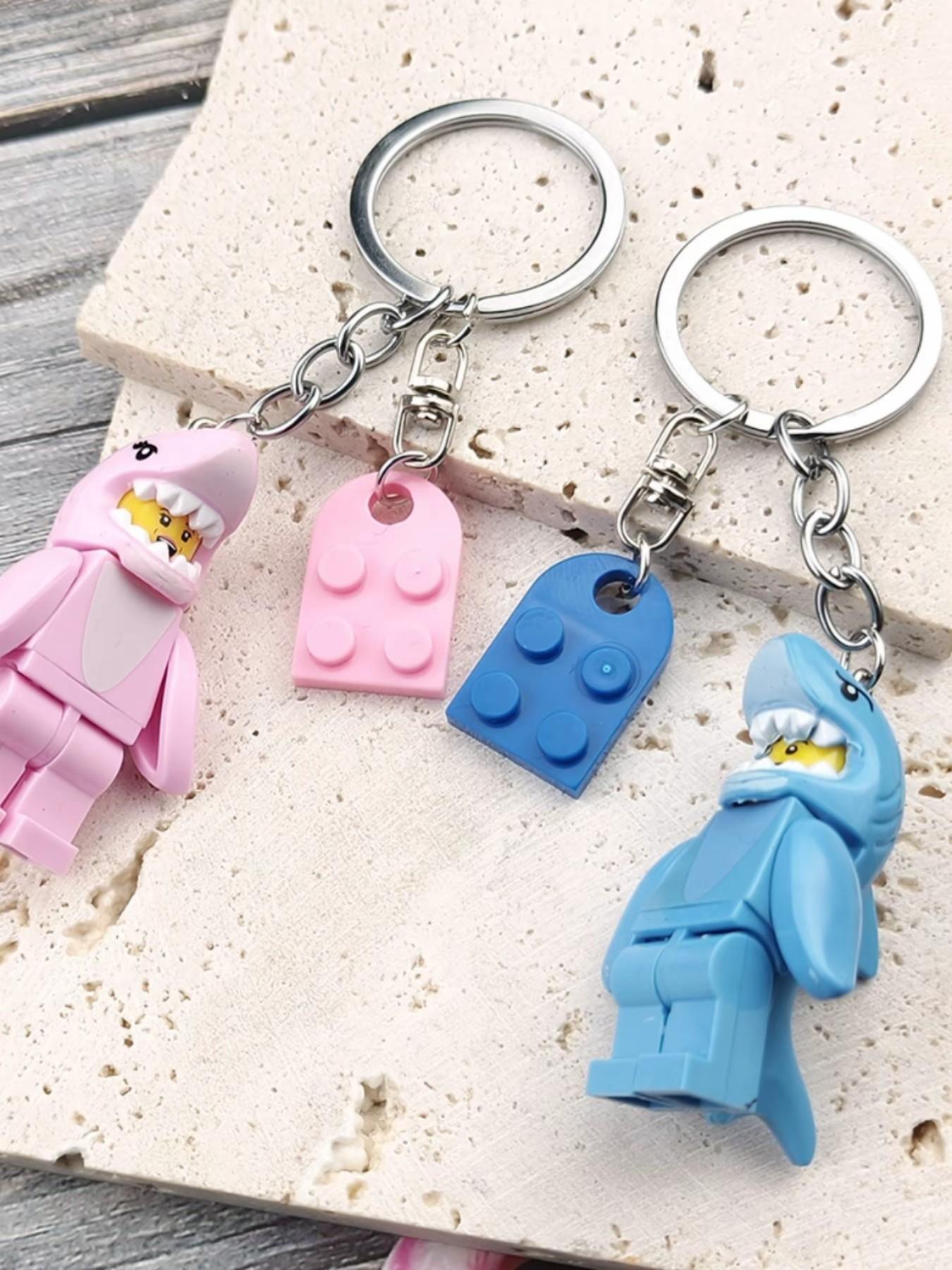 Puzzle Shark Couple Keychain, Blue Heart Half-Puzzle Keychain, Cute Love Accessory, Friendship Keychain Gift, Casual Style, Couple Key Ring