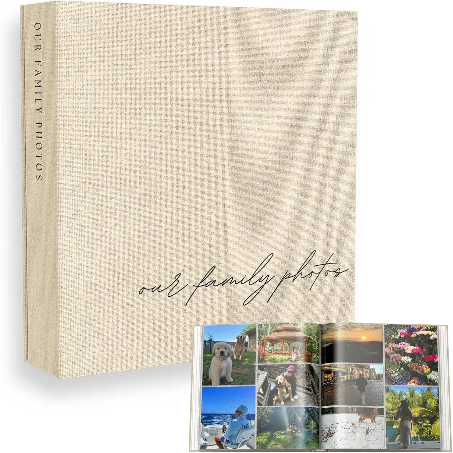 Family Photo Album 4x6 Pictures Large Linen Picture Book| 400 Horizontal & Vertical Pockets - Personalized Scrapbook Memory Book For Baby, Kids, Vacation, Couples, Anniversary