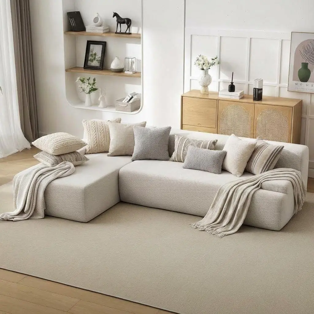 GARVEE 108" L-Shaped Modular Sectional Sofa, Cloud Sectional Couch with Chaise, Modern Comfy Couch, Upholstered Boneless Couch for Living Room & Bedroom, Beige