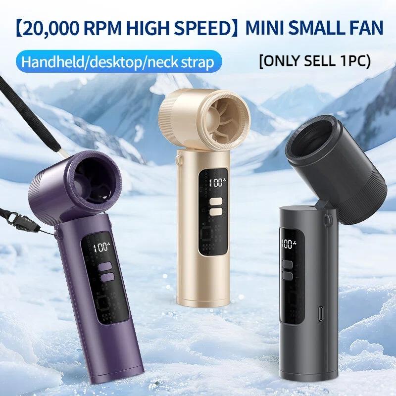 2026 New High-Speed Mini Handheld Fan, 90° Adjustable, Type-C Charging, Digital Display, Portable Neck Fan, Outdoor Travel Cooling Tool