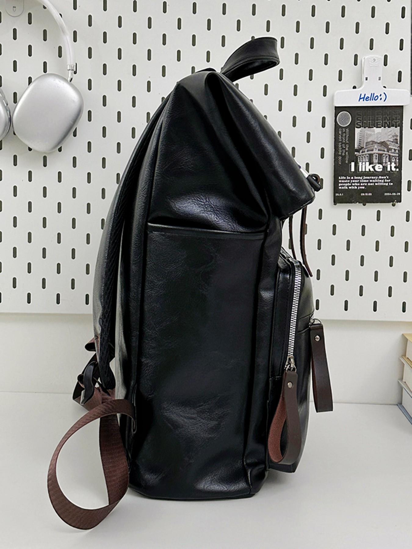 Vintage Patchwork Backpack, Soft Leather Commuter Laptop Bag, Men's Business Travel Backpack, Unisex Casual Bookbag, Durable Material