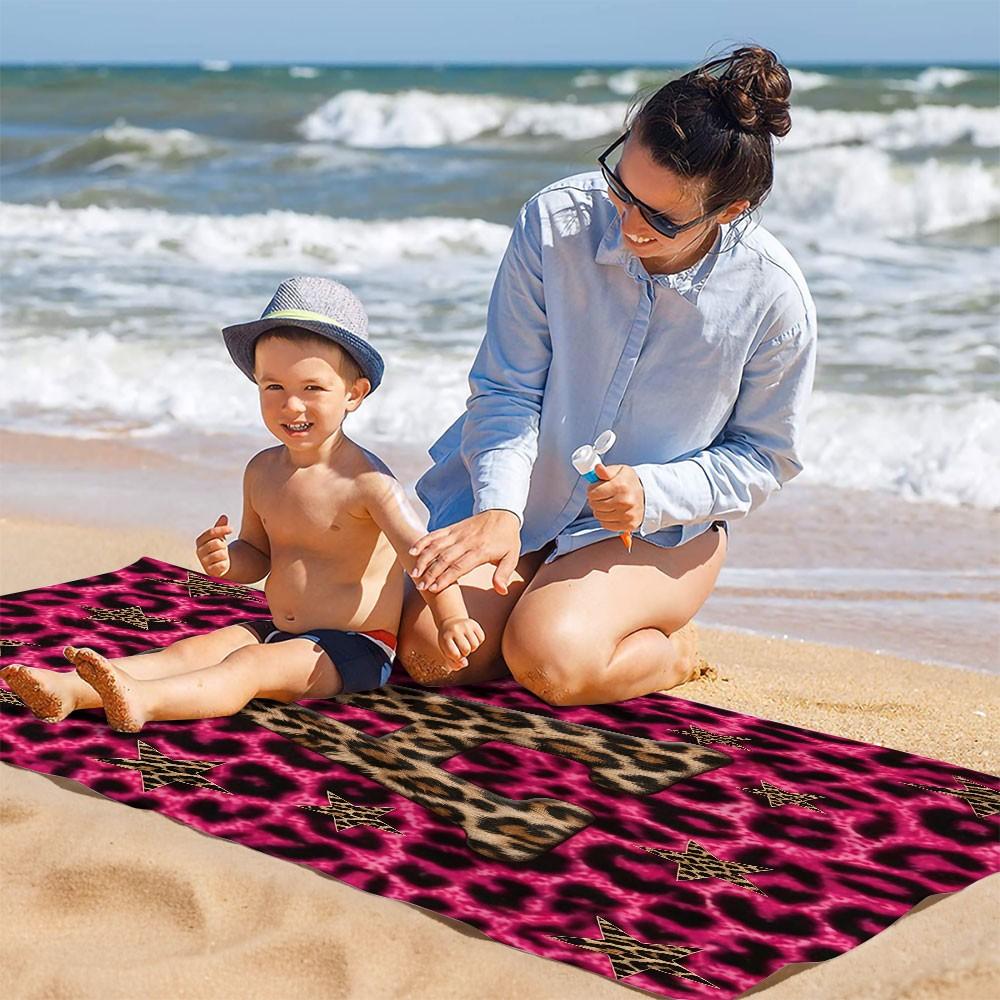 Pink Leopard Print Beach Towel Features A-Z Letter Prints. Made Of Microfiber, It'S Soft, Quick-Drying, and Suitable for Use On the Beach,In the Pool,While Traveling,Camping or At the Gym. It'S A Perfect Choice for Girls' Summer Outings or As A Gift.