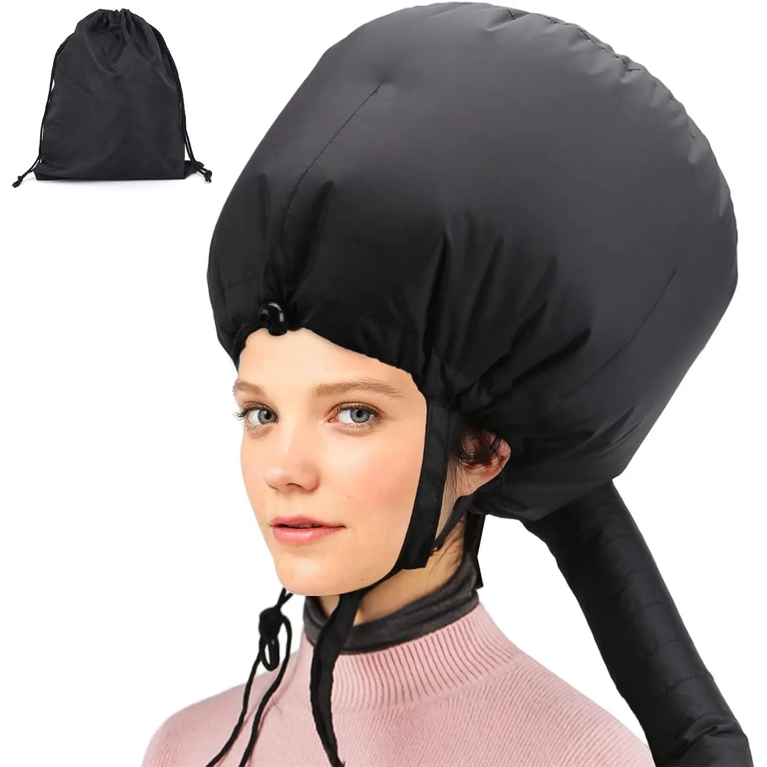 Bonnet Hooded Hair Dryer Attachment, Larger Adjustable Deep Conditioning Cap for Fast Hair Drying with Elastic Band for Fixing Free, Hair Curling Nursing Oil Treat-Ment SPA Steamer Cap
