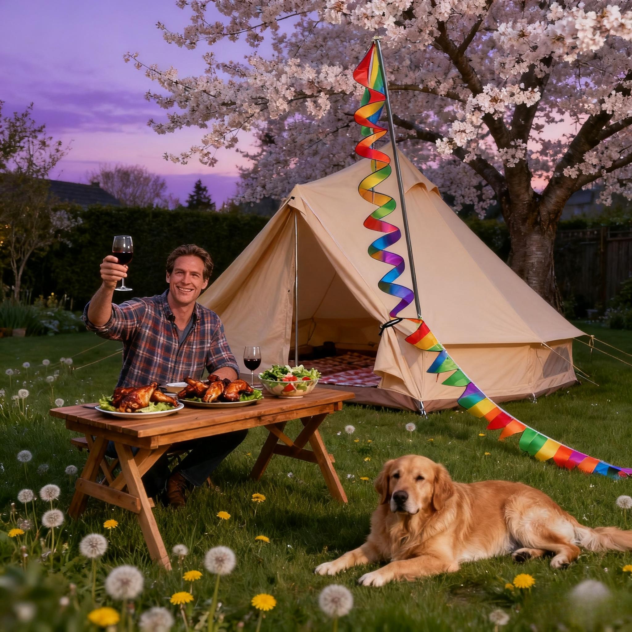 Colorful camping flags and outdoor tent accessories - camping atmosphere decorative tarpaulin, ground peg rope, warning flag, anti-trip wind tube, colorful flags, hanging accessories, canopy ventilation solution, outdoor ground anchor rope