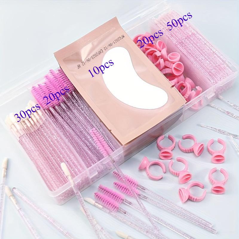 All-In-One False Eyelash Kit with Eye Pad, Lash Glue Rings, Brush & Cotton Swabs, DIY False Eyelashes Application Set, DIY Cluster Lashes