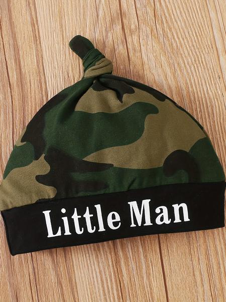 Baby Boys' Letter Print Romper Set, Camouflage Pants & Hat, Cute for Newborns, Comfortable Clothing for Daily Wear, Newborn Gift Set