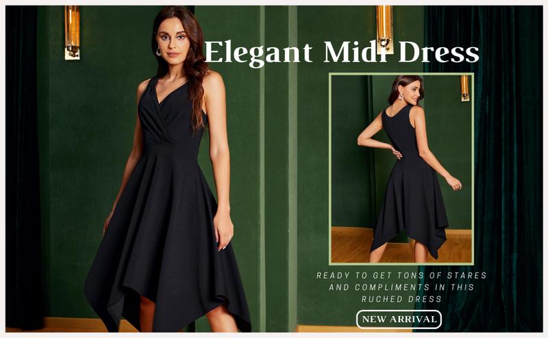 ZAFUL Women's V Neck Sleeveless Dresses Vintage Hem Asymmetrical Midi Swing Dress Cocktail Party Sundress selfieleslie dresses dress white  alibi asymmetrical neck elegant black  dress ginger twin maxi dress