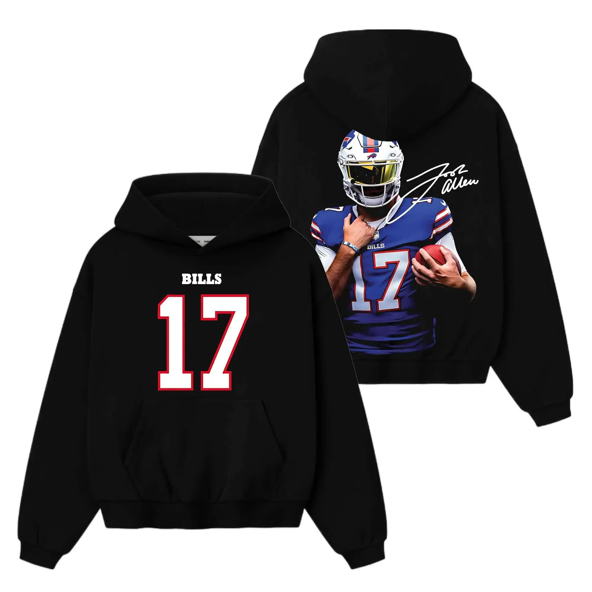 [Sale Up To 50%] Unisex Josh Allen 17 For Bills Nation Premium Cotton Hoodie Sweatshirt T-Shirt (Made In US), Bills Football Fans Shirt, Game Day Outfits, Gift For Football Fans, Football Graphic Tee Hoodie