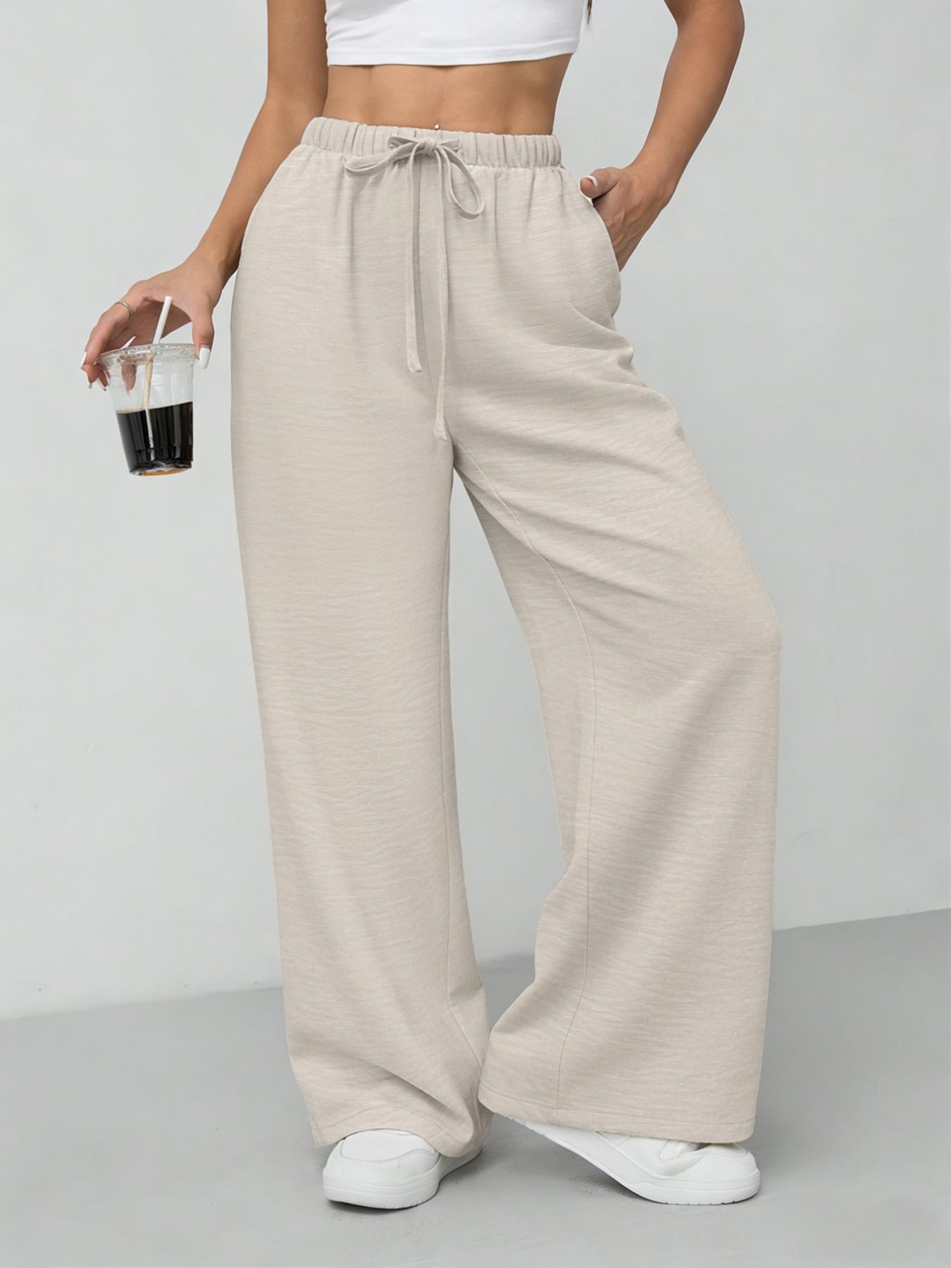 Women's Leopard Print Tie Front Pocket Wide Leg Pants, Casual Comfy Straight Leg Trousers for Daily Wear, Ladies Bottoms for All Seasons, Womenswear