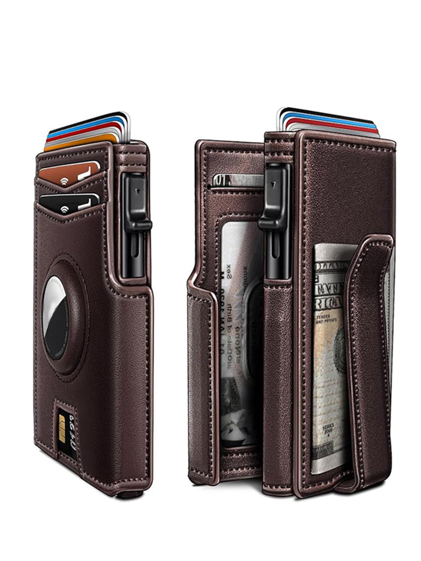 Men's Small Wallet Metal Automatic Card Holder ID Case Rfid Anti-Theft Credit Card Clip Airtag Compatible Lost Prevention Purse