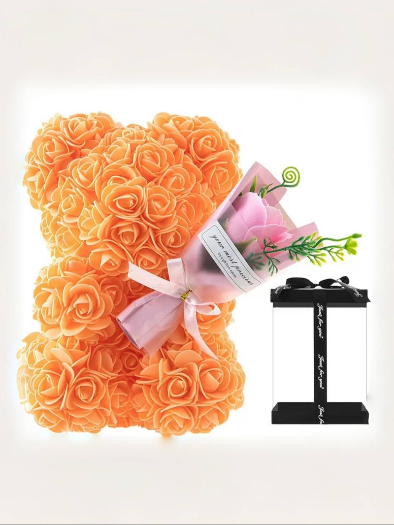 Handmade Eternal Flower Rose Teddy Bear Gift Box, Ideal for Couples, Valentine's Day, Anniversary, Birthday, Halloween, Christmas