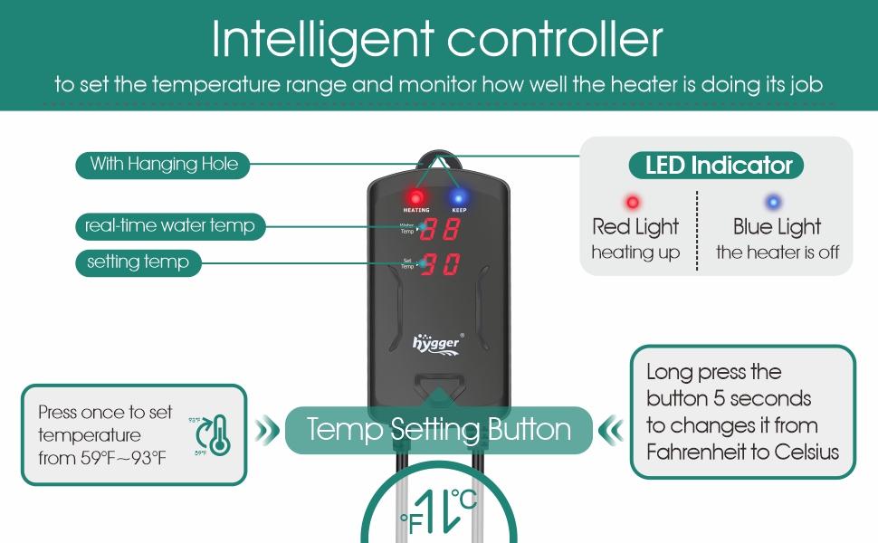hygger Fully Submersible Aquarium Heater with External Temperature Display Controller Upgraded Double Quartz Tubes Fish Tank Heater, Suitable for Marine and Freshwater