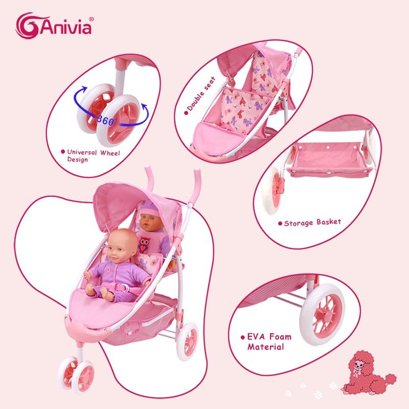 Anivia Brand Doll Stroller, Role Play Toy, Foldable Doll Stroller for Kids Aged 3+, Fits 11-18 Inch Dolls, Silent Wheels, Perfect Gift