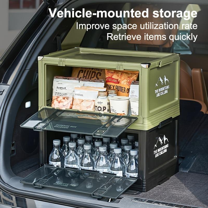 Foldable outdoor storage box, small folding camping storage box with transparent door, suitable for camping, picnic, RV and home storage