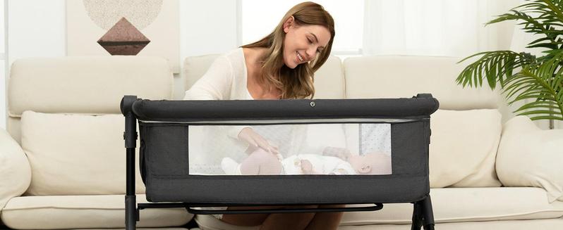 Baby Bassinet,  Crib for Infant and Newborn, Bedside Sleeper with Storage Basket and Mosquito Net, Easy to Fold, Height Adjustable, Portable Side Bed Crib