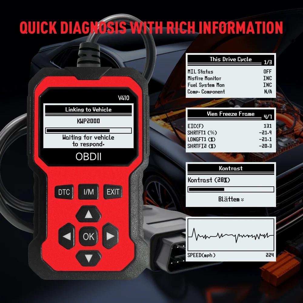 Obd2 Scanner Code Reader for Car Diagnostic, Engine Fault Code Reading Tool to Clear Cel, Live Data I/m Ready for All Obdii Cars, Digital Automotive Tester