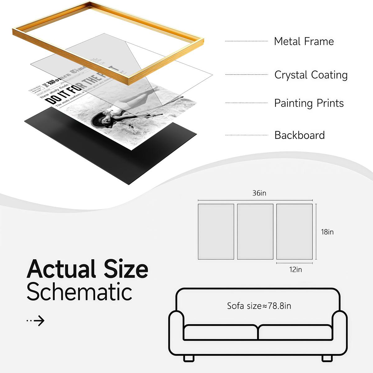 3 Counts Aluminum Alloy Framed Painting, Vintage Women Newspaper Poster Set, Home Decoration For Living Room, Bedroom, Office, Restaurant, Hallway Wall Decor, Odorless Print Artwork, Luxury Perfect Gift For Friends And Family