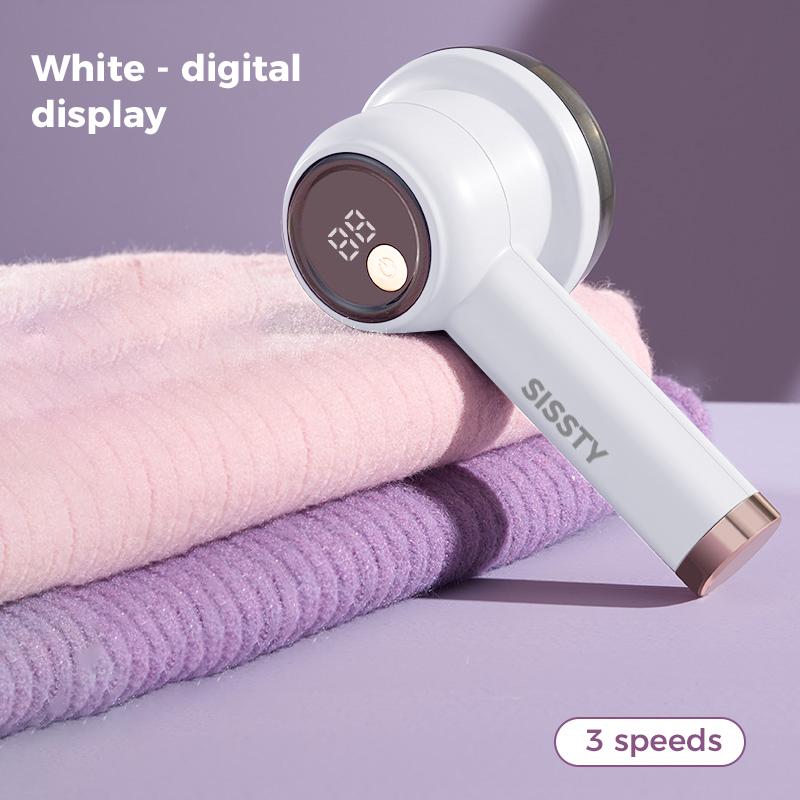 可充电式织物除毛器，配有2个可替换不锈钢6叶刀片（另赠送1个备用刀片）| 3档速度调节及LED显示屏 - 高效毛衣除毛器，轻松去除衣物上的绒毛、线球和毛球。圣诞礼物