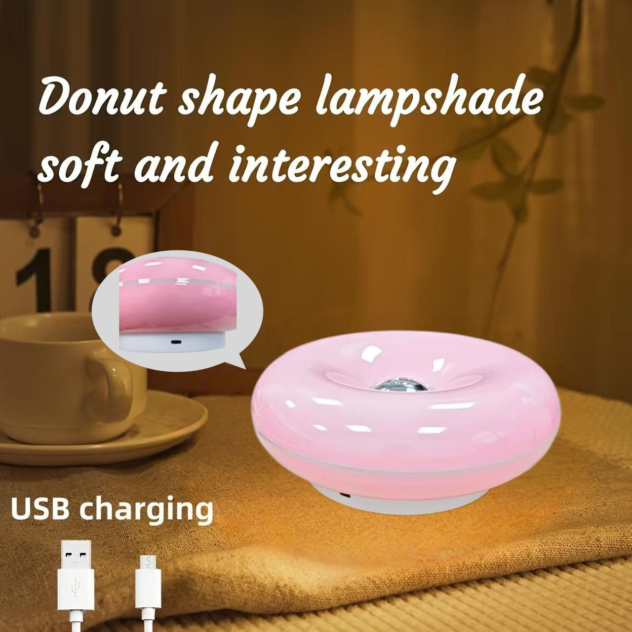Modern Donut Table Light, LED Bedside Desk Light, USB Rechargeable Touch Switch, Three-Tone Dimming Ambiance, Durable Plastic Shade