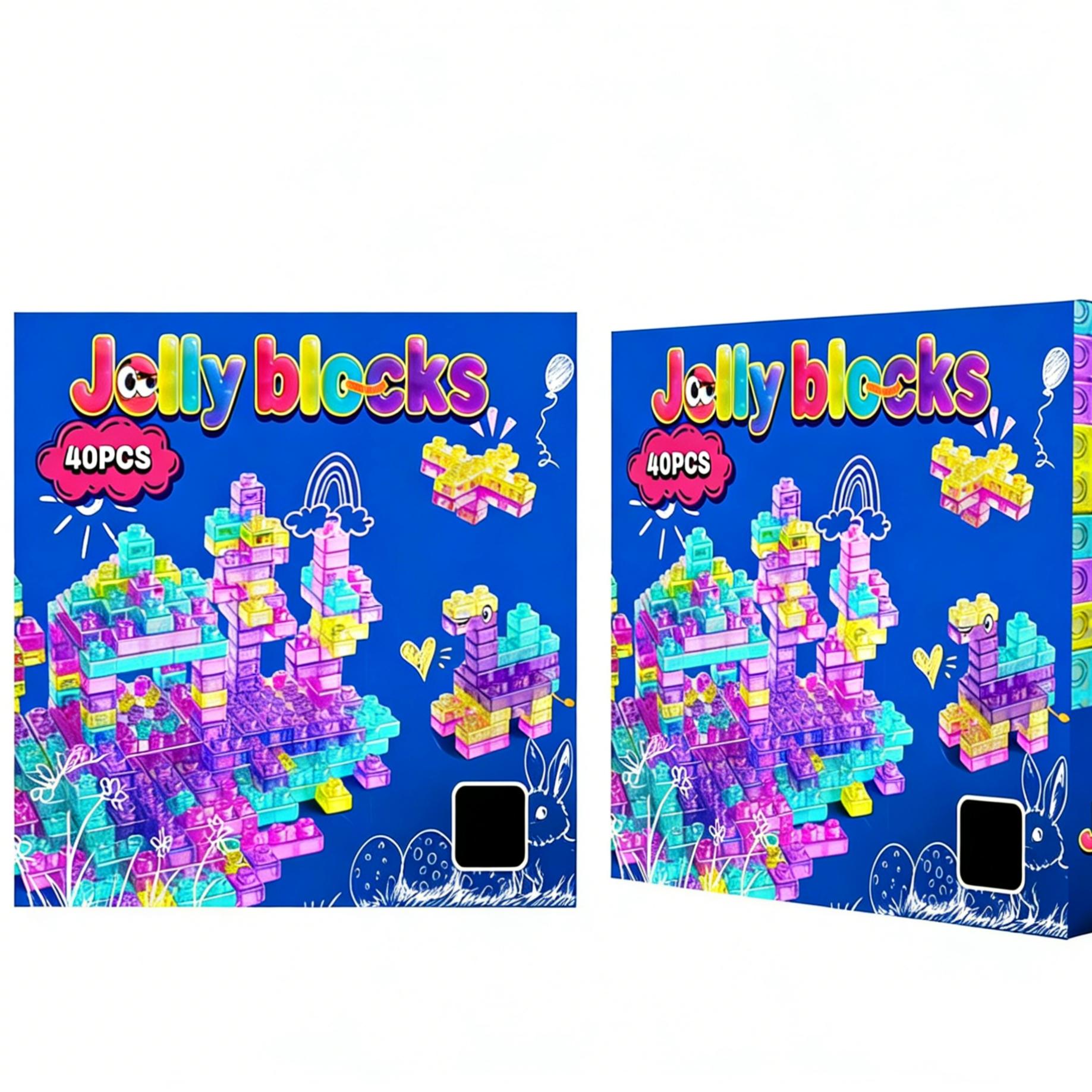 Soft Jelly Blocks , 40Pcs Squishy Multi-color Stacking Jelly Building Blocks Toy Set, Non-toxic Sensory Tactile Play Toy Safe Squishy Squeezable & Stretchable Fun, Puzzle Blocks for Kids Early learning Preschool STEM Creative Construction