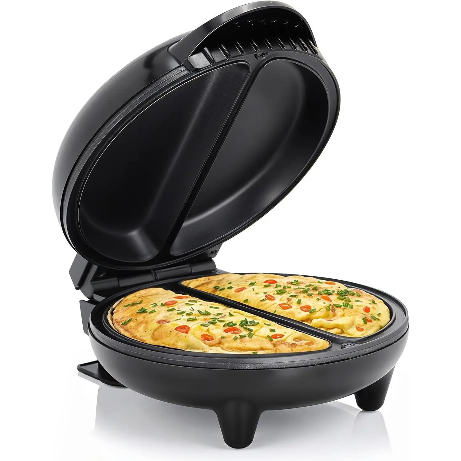 EOM205 Non-Stick Omelet & Frittata Maker, 6.5-Inch, Black | Makes 2 individual omelets, frittatas, or snack pockets at once - steel cooking plates for quick breakfasts