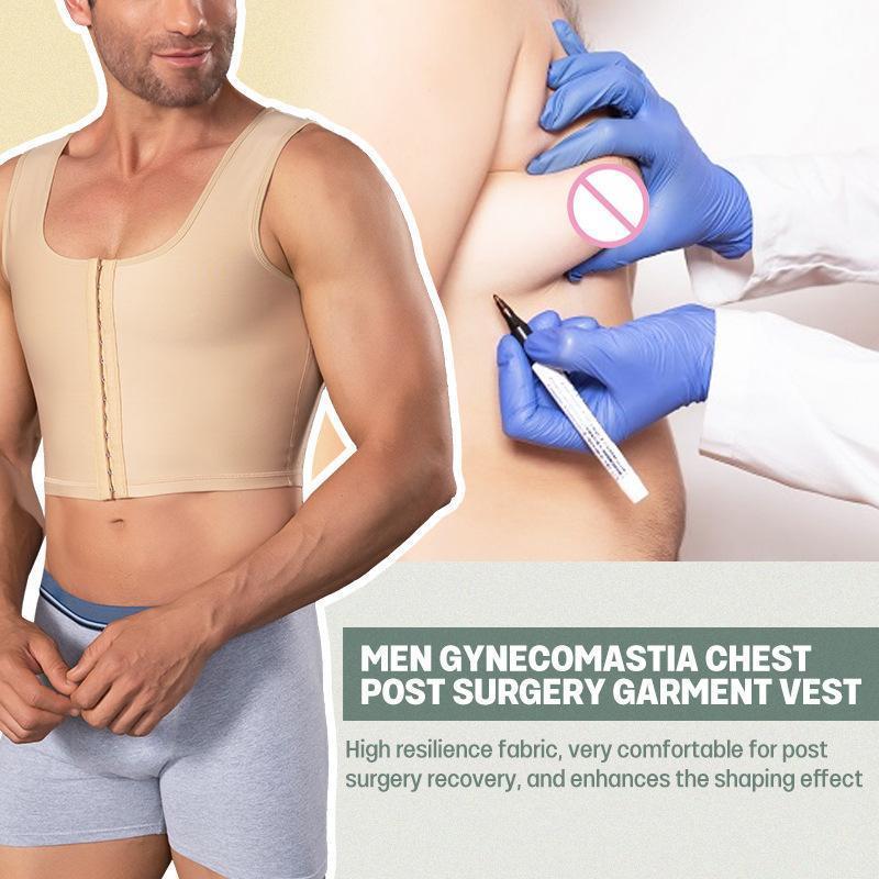 Men's Shapewear Recovery Corset - Menswear Slim Fit Multi-Size Underwear Vest with 3-Row Buckle, Chest Compression, Back Sculpting for Post-Operation Use