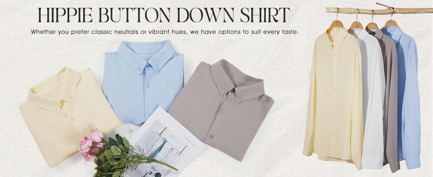 Runcati Men’s Button Down Shirt Cotton Linen Casual Long Sleeve Shirts Collared Hippie Beach Tops